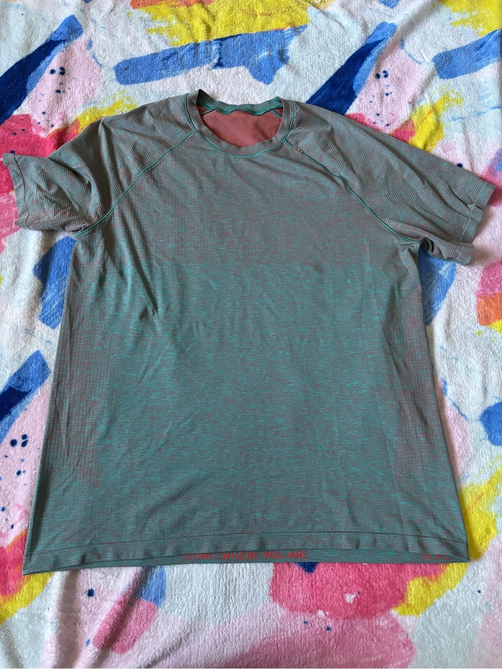 lululemon athletica Men's Short Sleeve Tee in Teal with Coral Accents